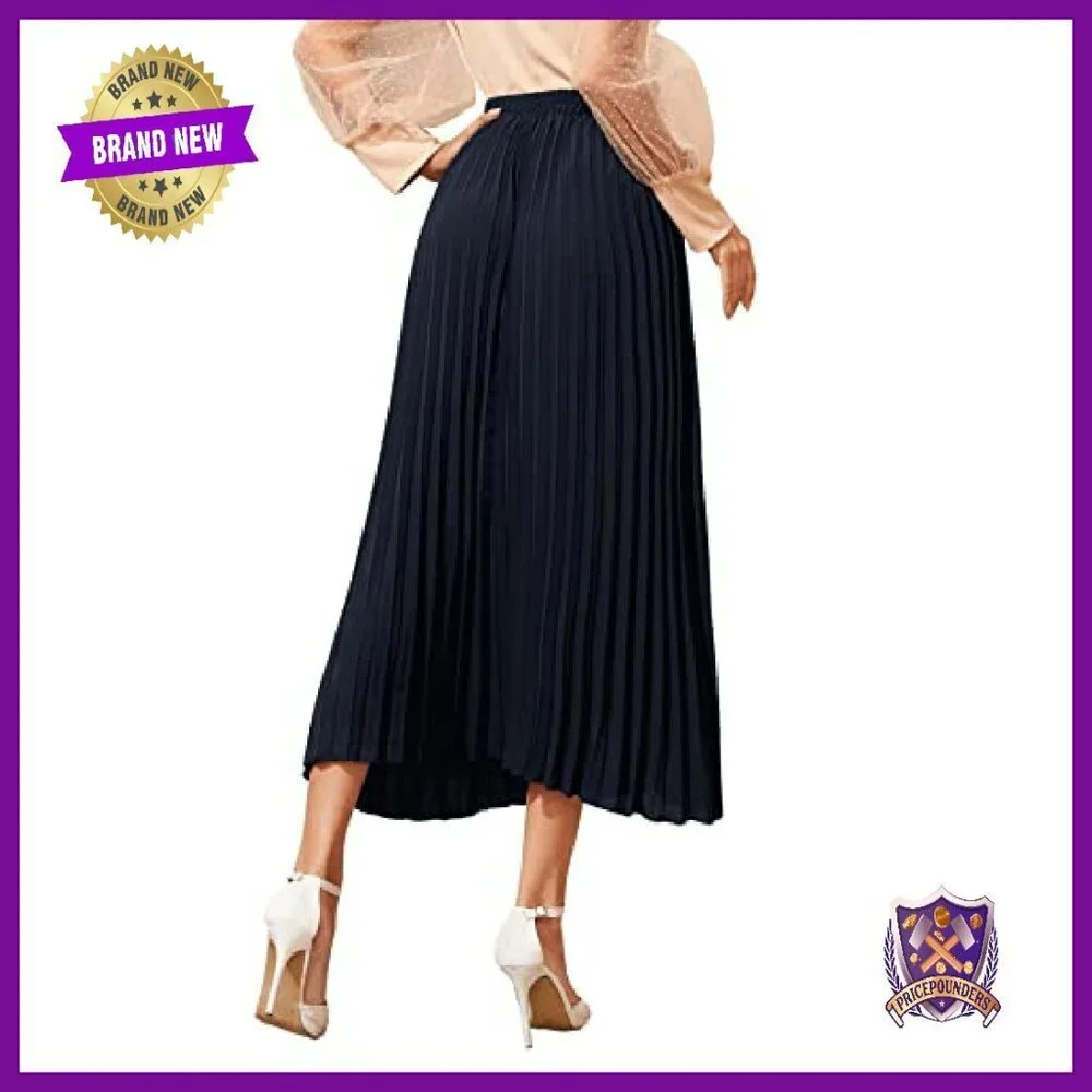 Longline Pleated Skirt Polyester Elastane Work Casual Wear